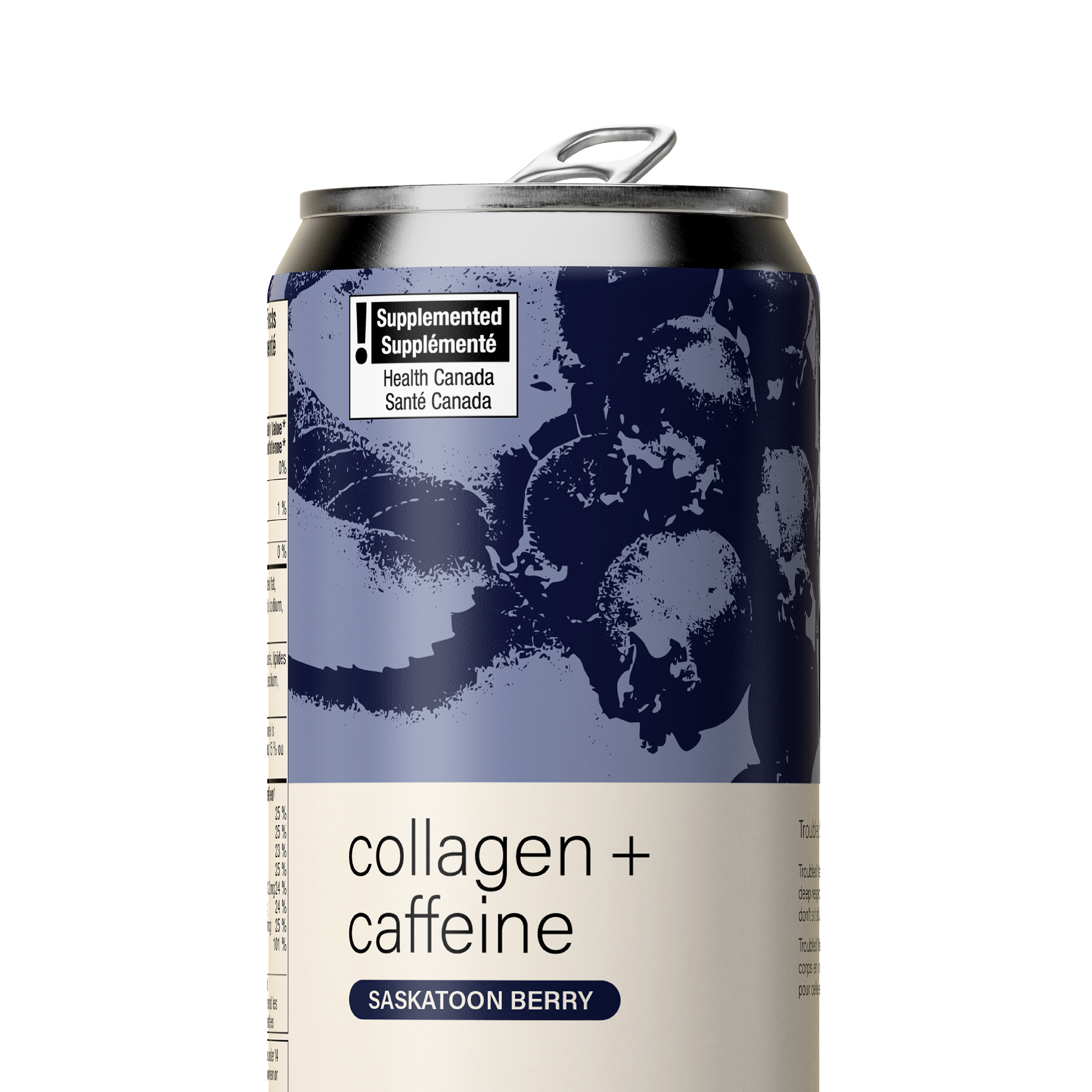 A can of saskatoon berry flavoured Troubled Water drink